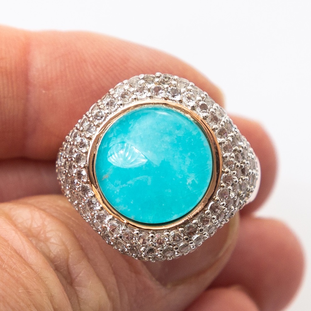 Turquoise doublet 2.0 cttw pave setting white topaz ring Bronzo Italia 10